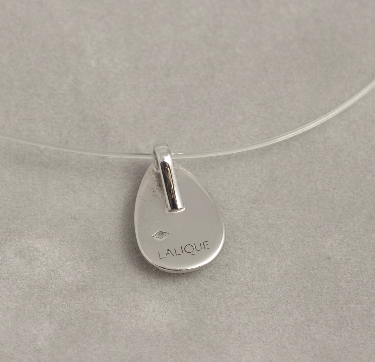 Vintage Lalique Glass Heliconia Pendant Necklace 80's/90's with Original Pouch (C2935)