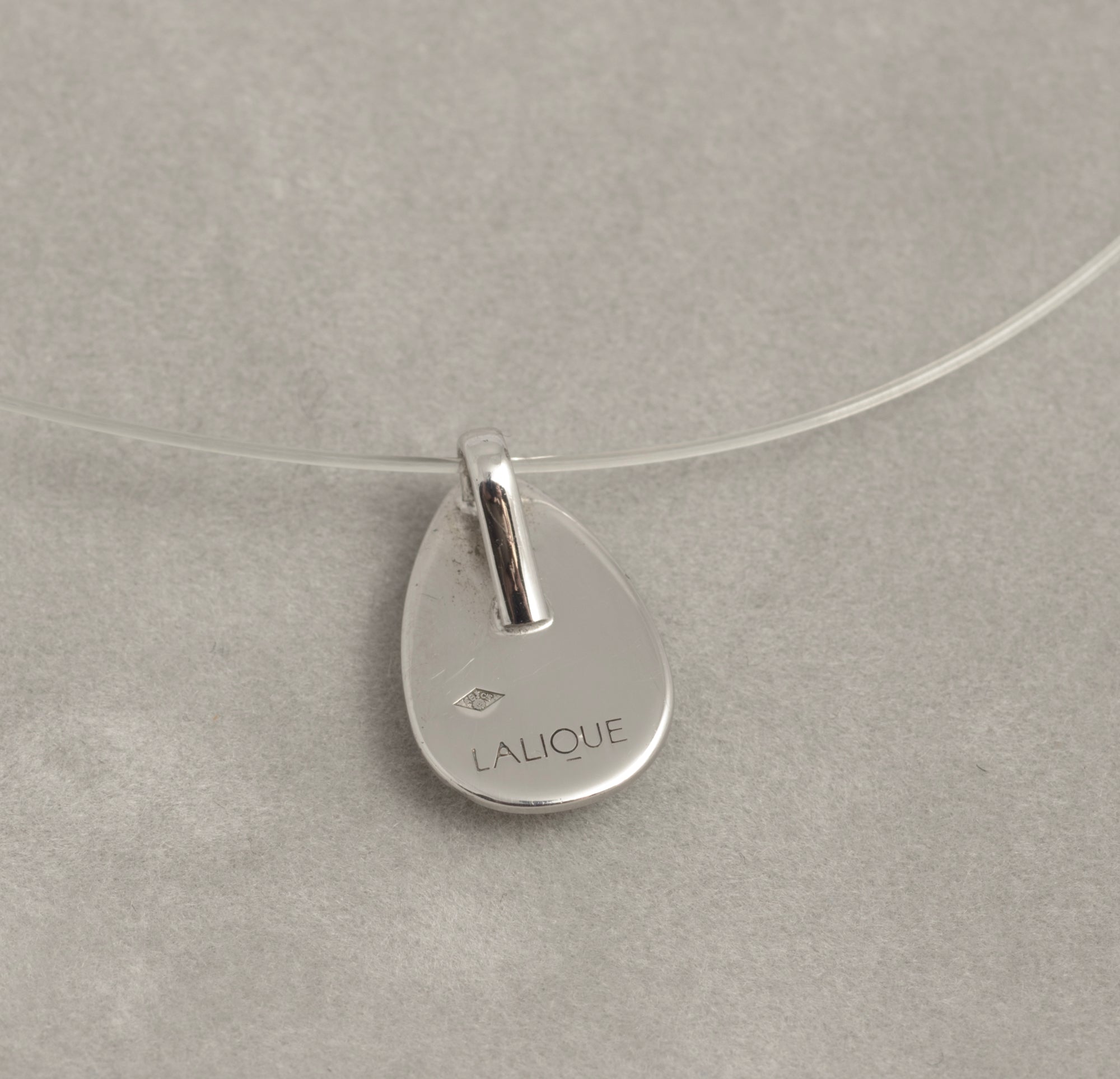 Vintage Lalique Glass Heliconia Pendant Necklace 80's/90's with Original Pouch (C2935)