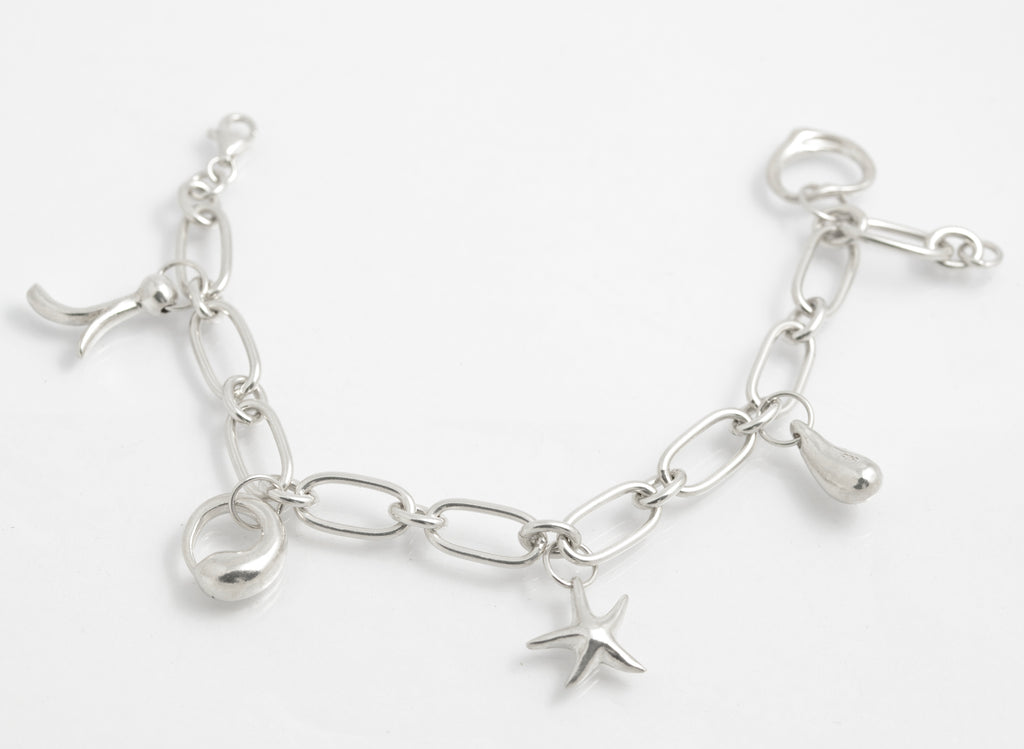 Contemporary Sterling Silver Trombone Link Charm Bracelet – 925 Marked – 18 cm (C2936)