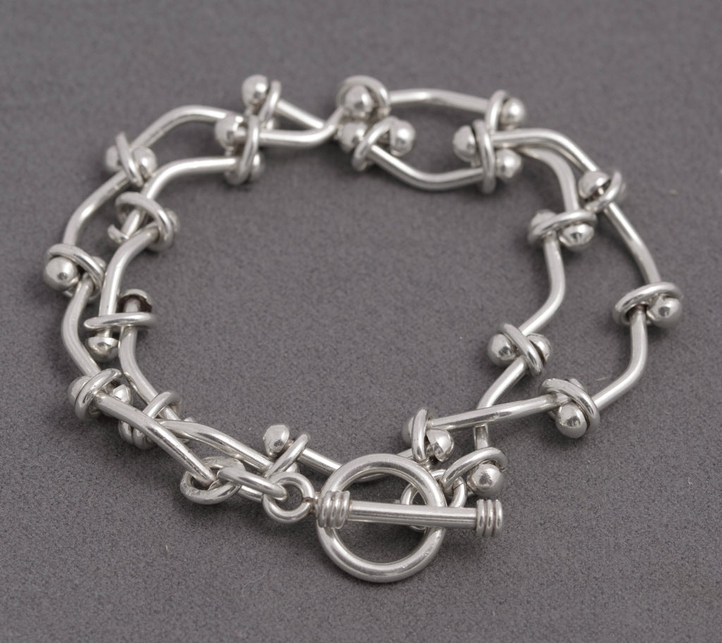 Sterling Silver 925 Rivet Link Wrap Bracelet / Choker – Toggle Clasp – 38.5cm (C2937)