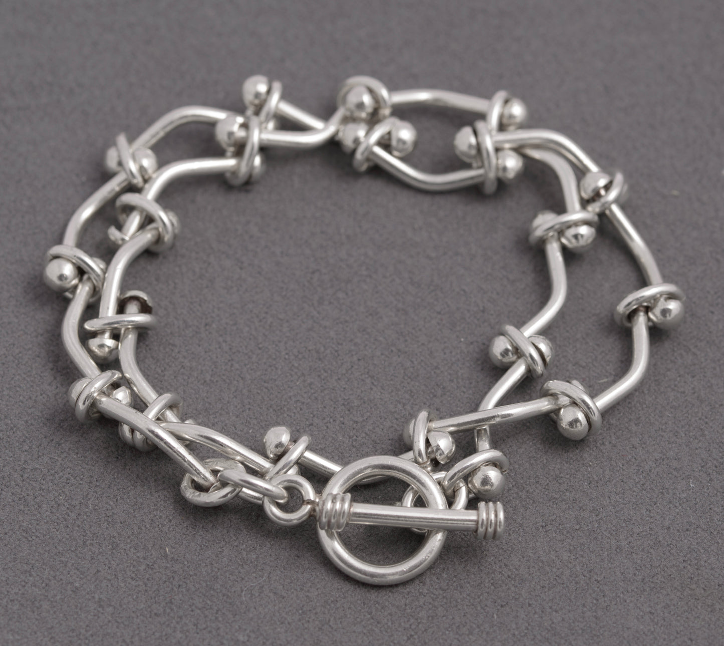 Sterling Silver 925 Rivet Link Wrap Bracelet / Choker – Toggle Clasp – 38.5cm (C2937)