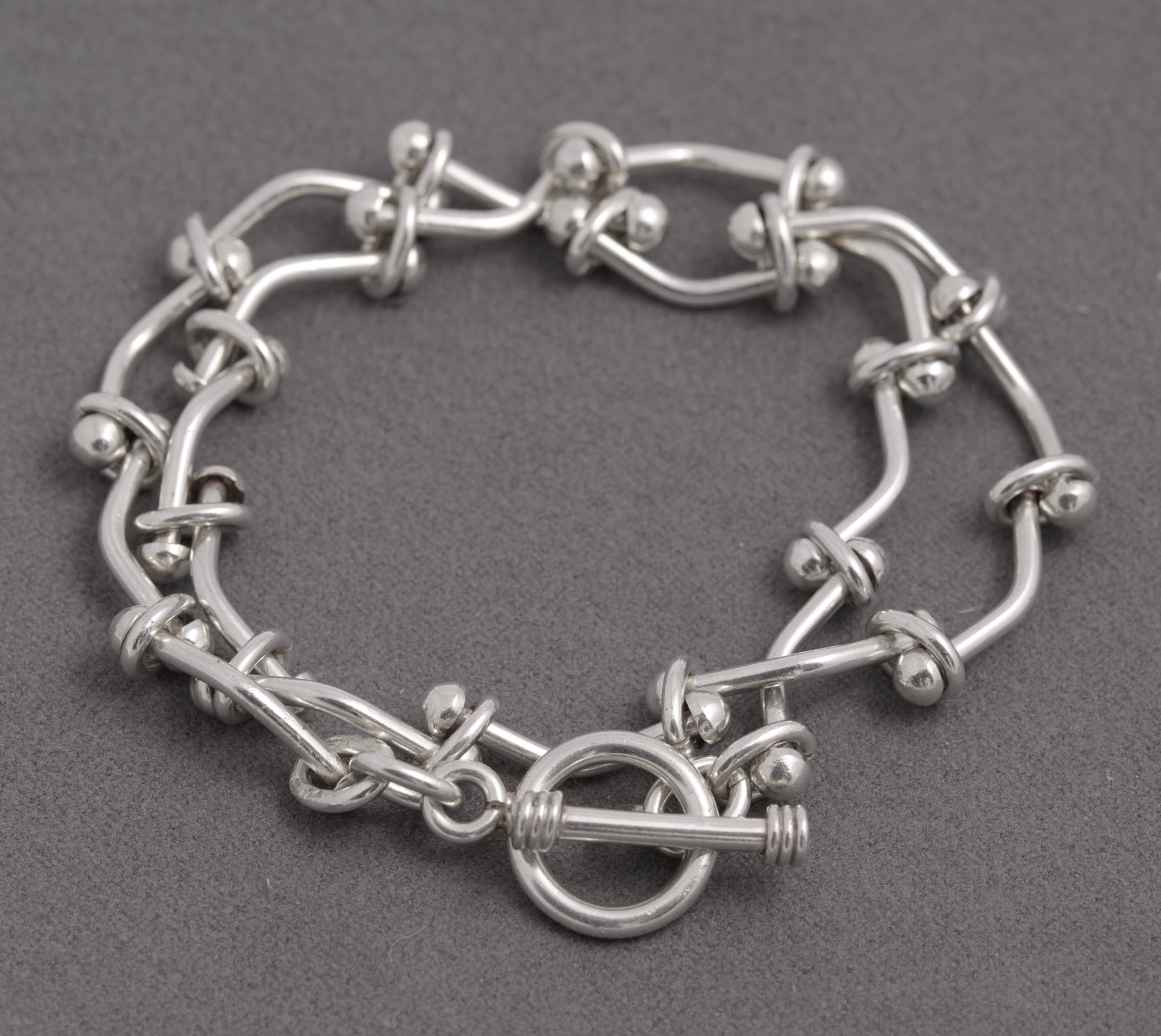 Sterling Silver 925 Rivet Link Wrap Bracelet / Choker – Toggle Clasp – 38.5cm (C2937)