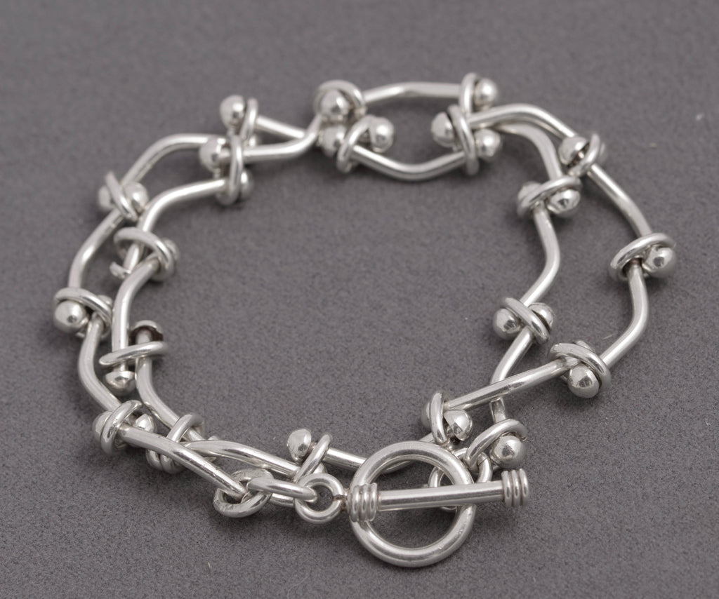 Sterling Silver 925 Rivet Link Wrap Bracelet / Choker – Toggle Clasp – 38.5cm (C2937)