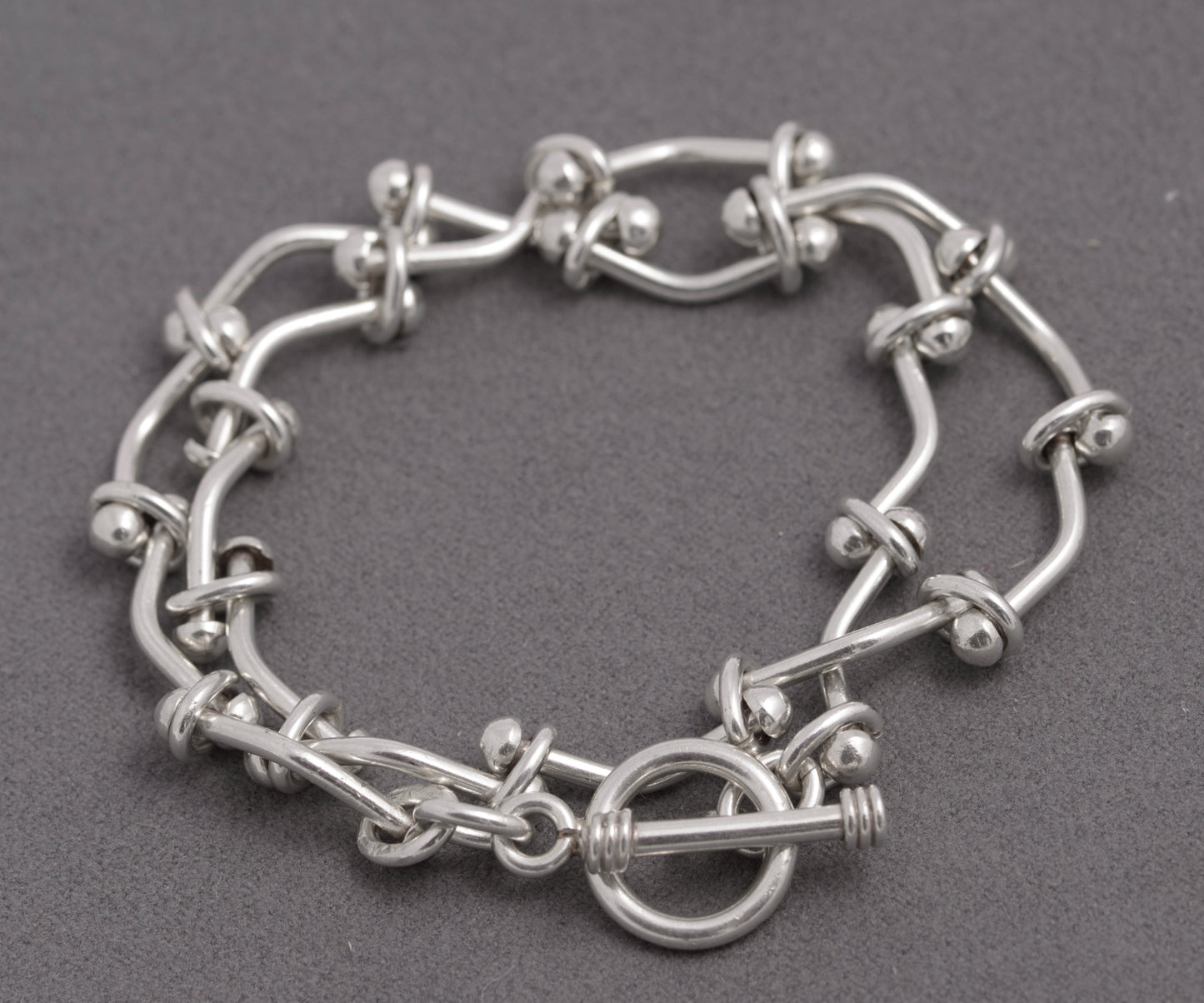 Sterling Silver 925 Rivet Link Wrap Bracelet / Choker – Toggle Clasp – 38.5cm (C2937)