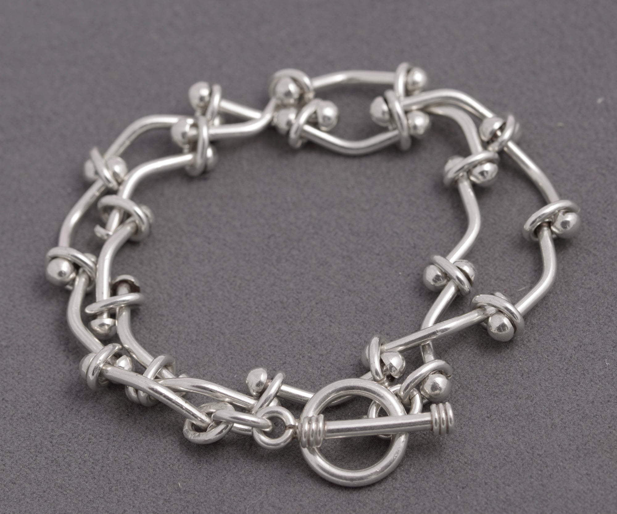 Sterling Silver 925 Rivet Link Wrap Bracelet / Choker – Toggle Clasp – 38.5cm (C2937)