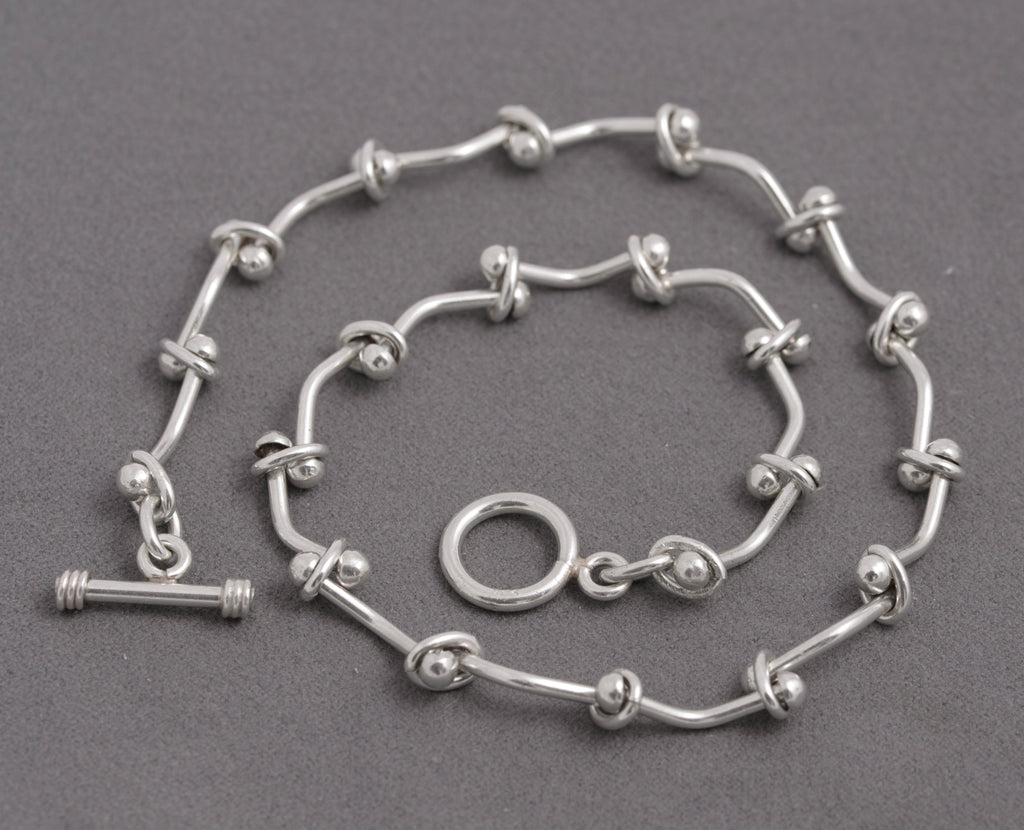 Sterling Silver 925 Rivet Link Wrap Bracelet / Choker – Toggle Clasp – 38.5cm (C2937)