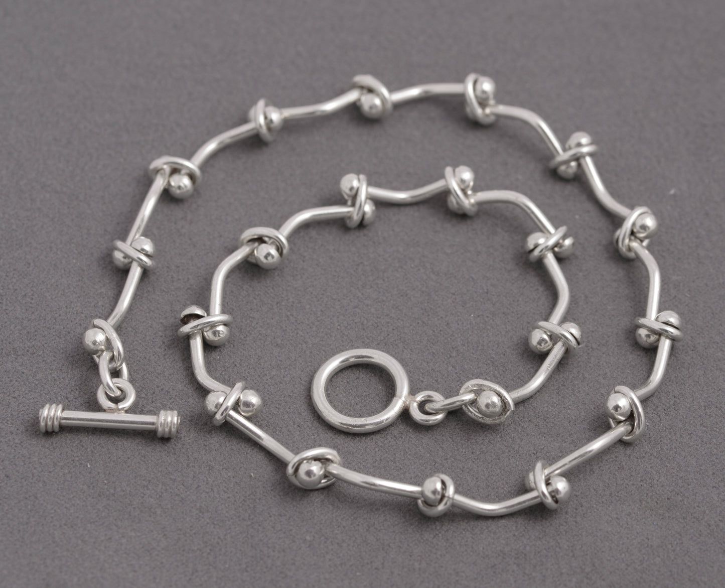 Sterling Silver 925 Rivet Link Wrap Bracelet / Choker – Toggle Clasp – 38.5cm (C2937)