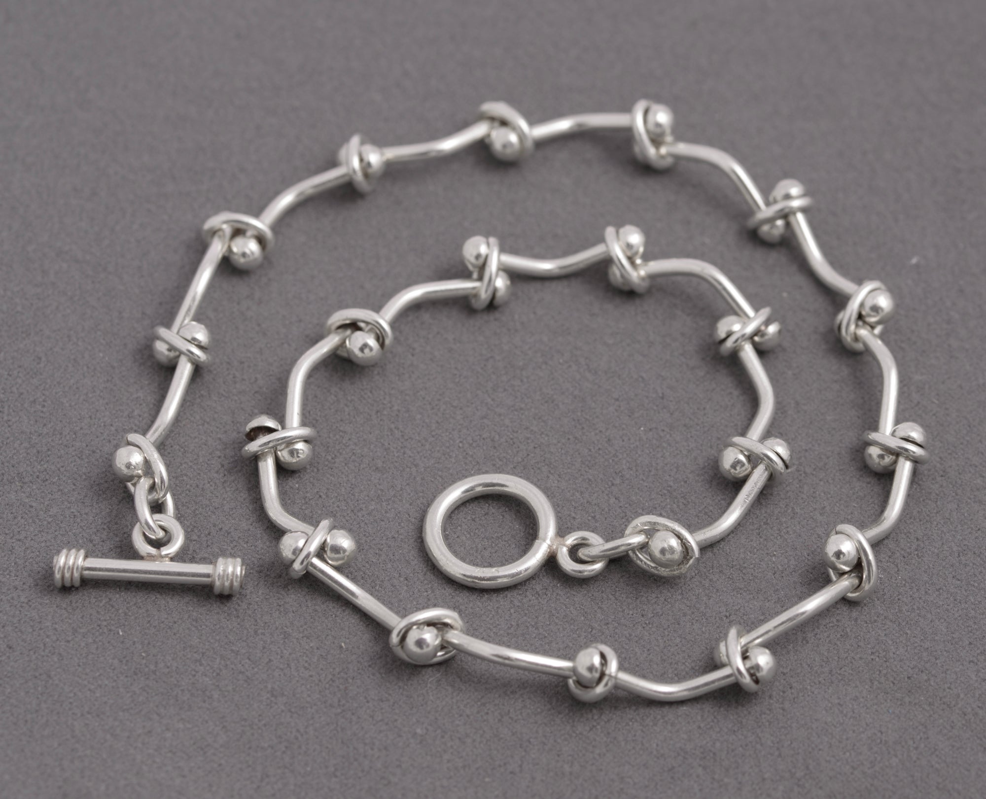 Sterling Silver 925 Rivet Link Wrap Bracelet / Choker – Toggle Clasp – 38.5cm (C2937)