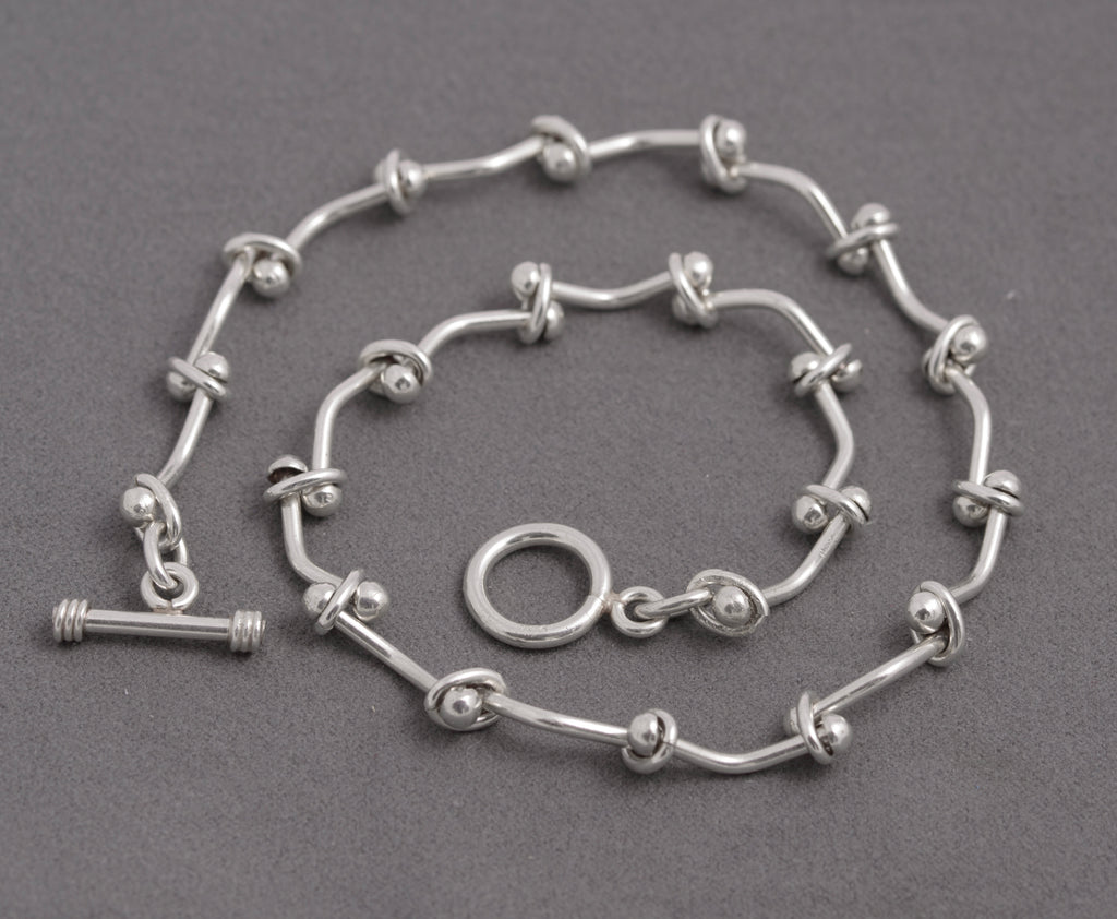 Sterling Silver 925 Rivet Link Wrap Bracelet / Choker – Toggle Clasp – 38.5cm (C2937)