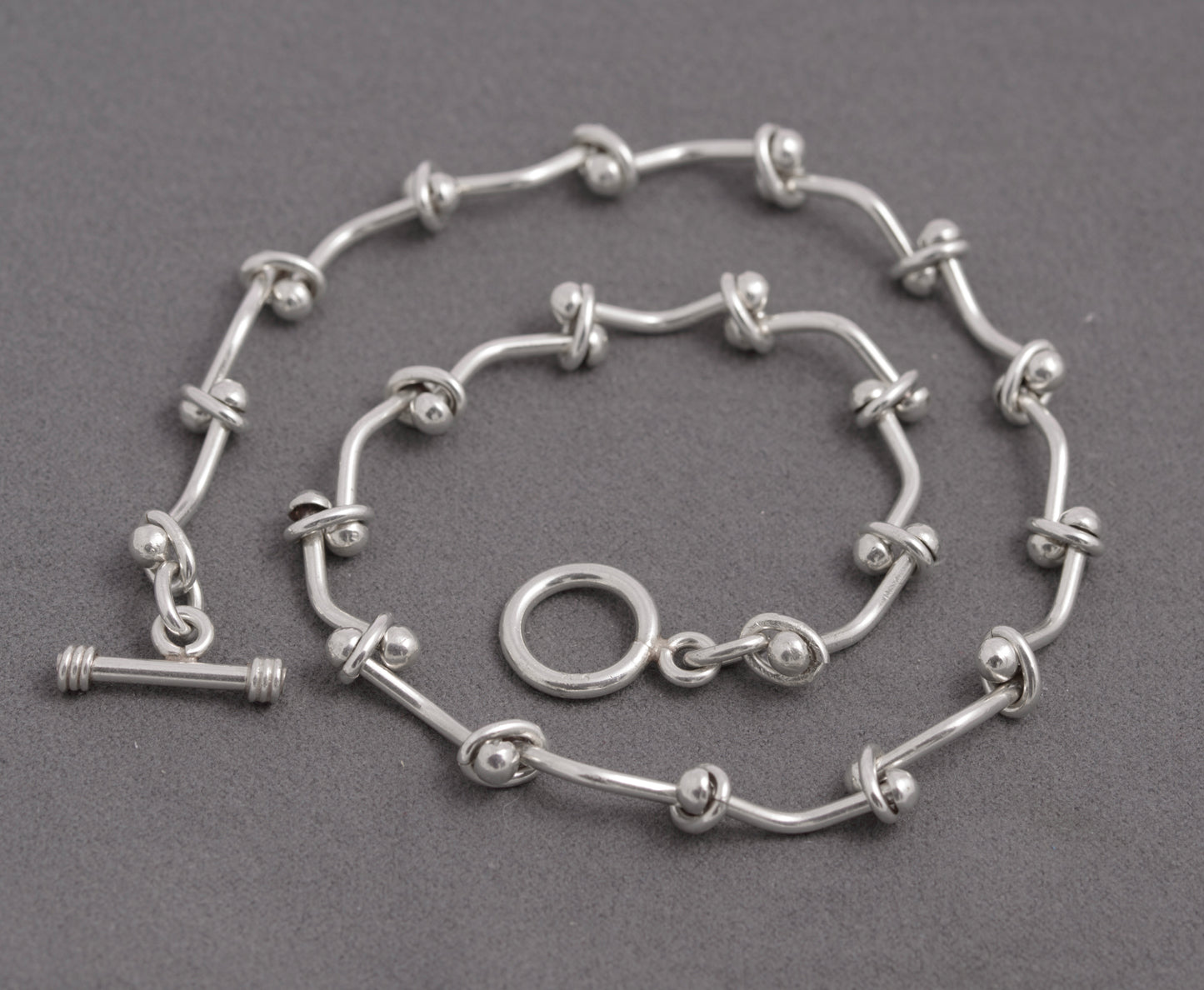 Sterling Silver 925 Rivet Link Wrap Bracelet / Choker – Toggle Clasp – 38.5cm (C2937)
