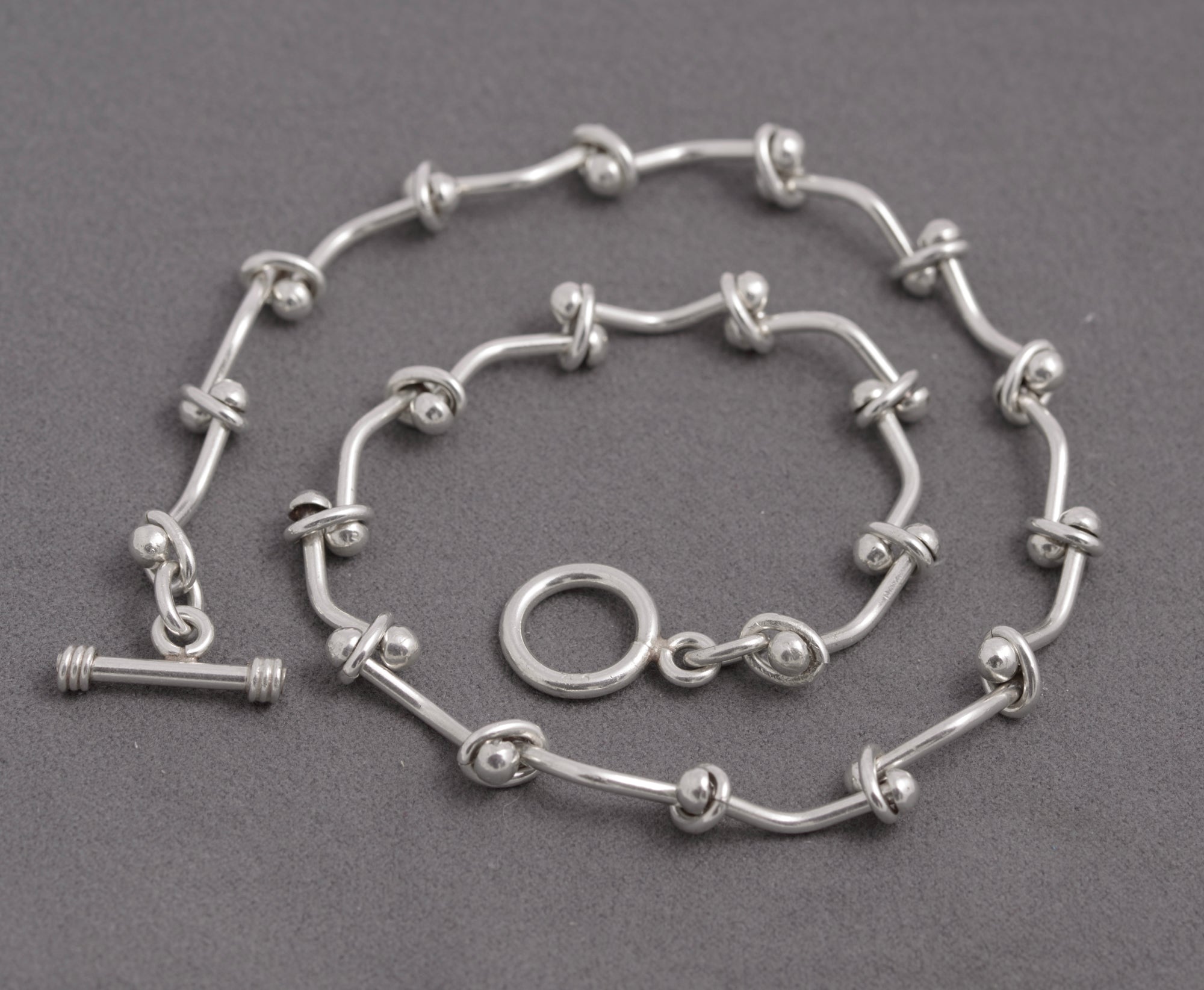 Sterling Silver 925 Rivet Link Wrap Bracelet / Choker – Toggle Clasp – 38.5cm (C2937)