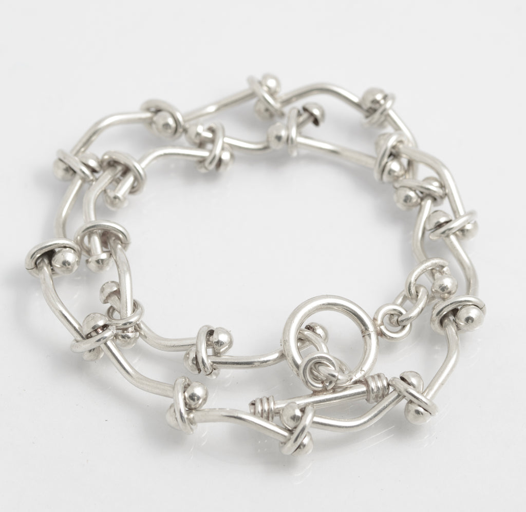Sterling Silver 925 Rivet Link Wrap Bracelet / Choker – Toggle Clasp – 38.5cm (C2937)