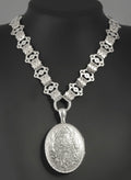 Victorian Antique Sterling Silver Photo Locket 1880 on Book Chain Necklace (C2941)