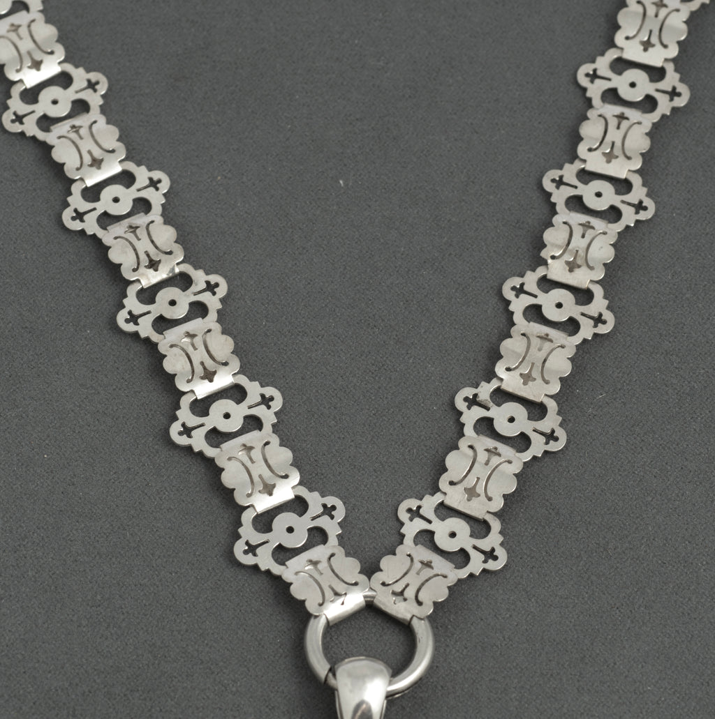 Victorian Antique Sterling Silver Photo Locket 1880 on Book Chain Necklace (C2941)