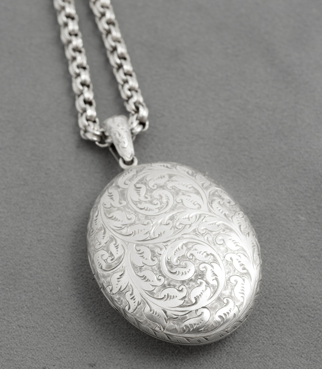 Antique Victorian Ornate Sterling Silver Locket & Fancy Chain 1878 Hallmarked (C2944)