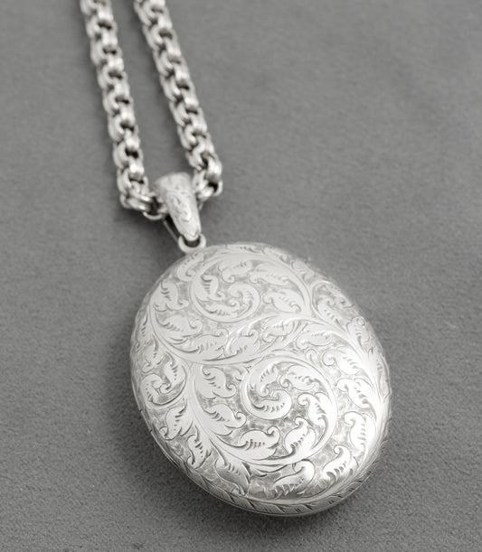 Antique Victorian Ornate Sterling Silver Locket & Fancy Chain 1878 Hallmarked (C2944)