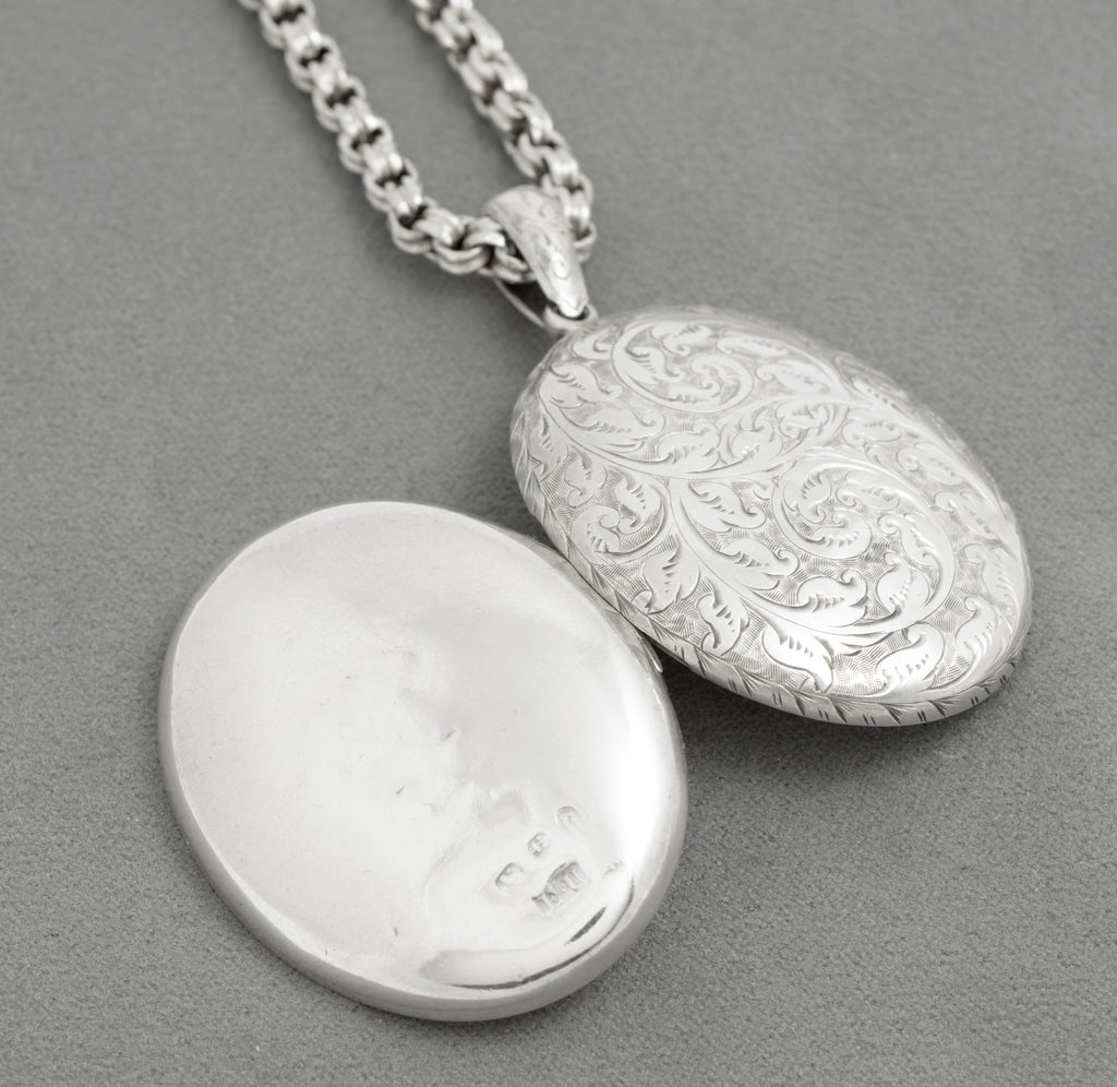 Antique Victorian Ornate Sterling Silver Locket & Fancy Chain 1878 Hallmarked (C2944)