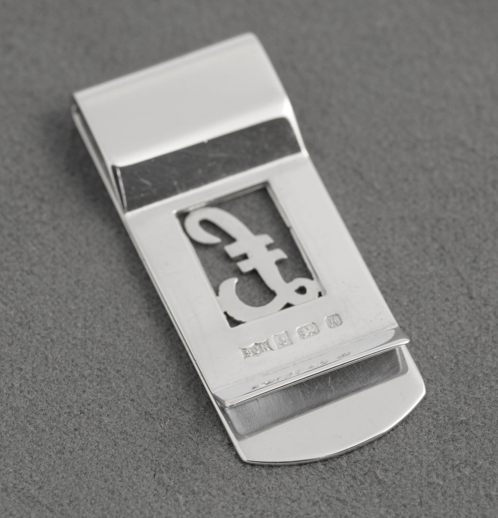 Vintage Sterling Silver 925 Money Clip & Pound Symbol S J Rose Hallmarked 1982 (C2947)