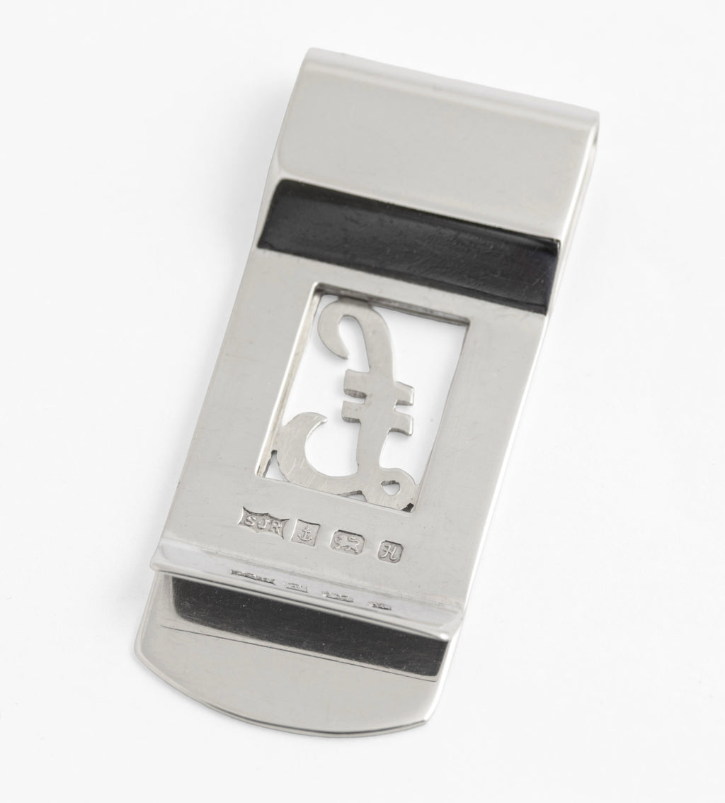 Vintage Sterling Silver 925 Money Clip & Pound Symbol S J Rose Hallmarked 1982 (C2947)