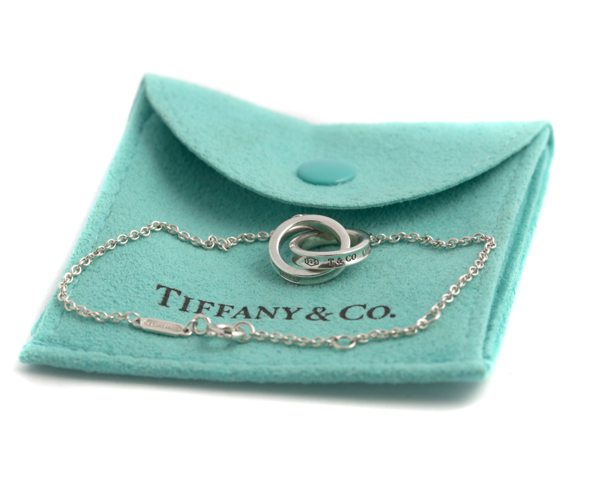 Tiffany & Co Sterling Silver 925 Interlocking Circles Bracelet T&Co 1837 Pouch  (C2948)