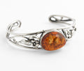 Vintage Sterling Silver & Baltic Amber Open Cuff Bangle Handmade Artisan 925 (C2949