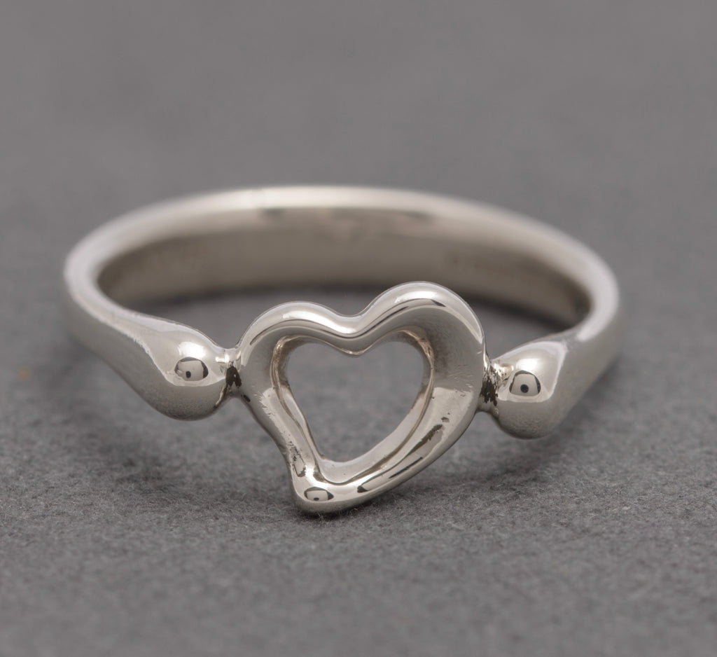 Tiffany & Co Elsa Peretti Open Heart Ring - Sterling Silver - Spain UK Size P (C2951)