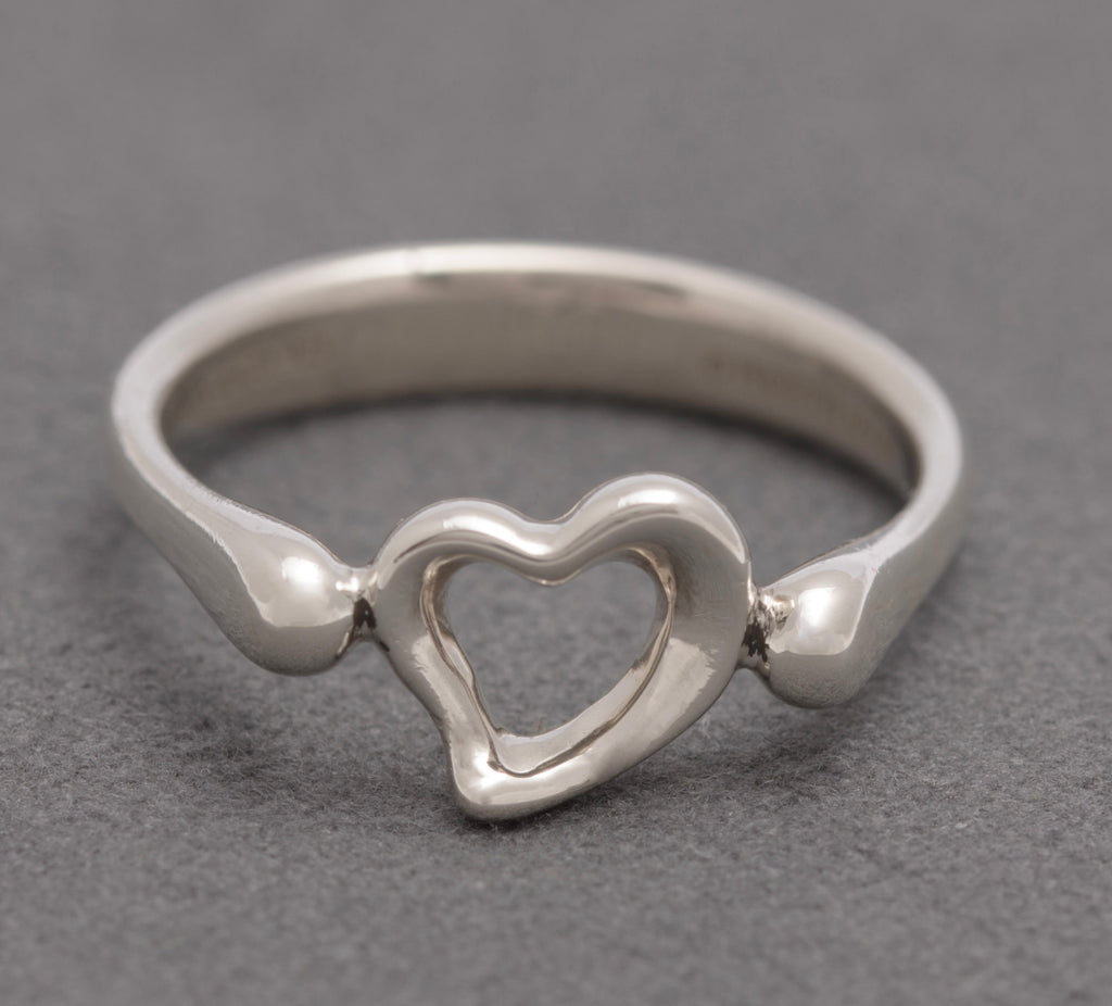 Tiffany & Co Elsa Peretti Open Heart Ring - Sterling Silver - Spain UK Size P (C2951)