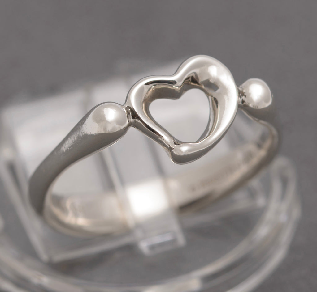 Tiffany & Co Elsa Peretti Open Heart Ring - Sterling Silver - Spain UK Size P (C2951)