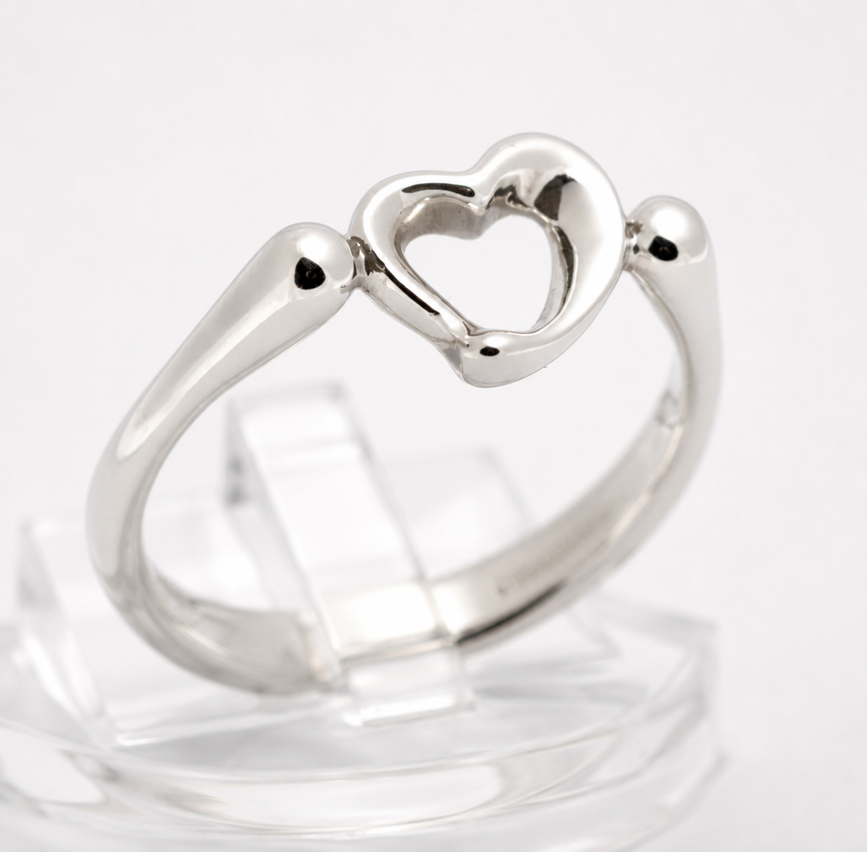 Tiffany & Co Elsa Peretti Open Heart Ring - Sterling Silver - Spain UK Size P (C2951)