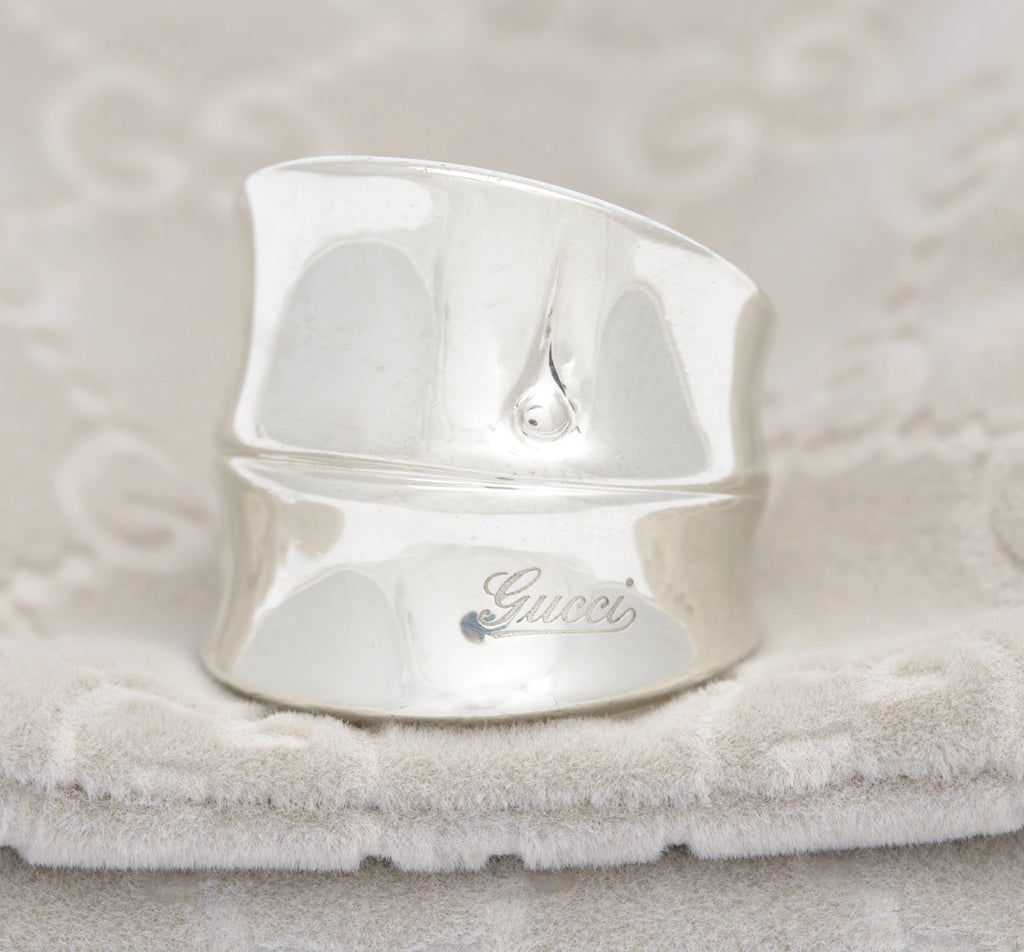 Gucci Bamboo Sterling Silver Ring Boxed - 925 Italian Statement Ring UK Size R (C2952)