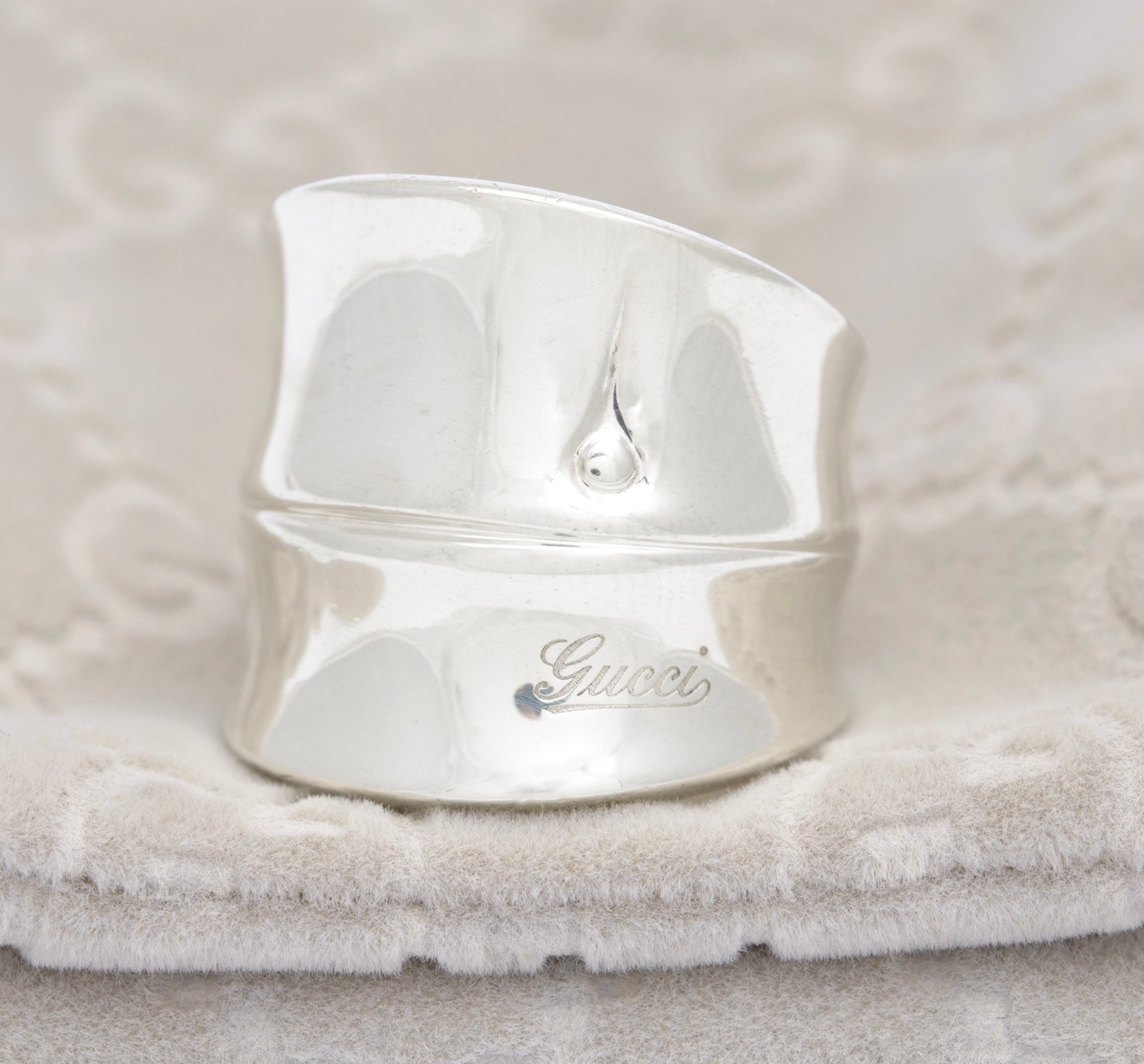 Gucci Bamboo Sterling Silver Ring Boxed - 925 Italian Statement Ring UK Size R (C2952)