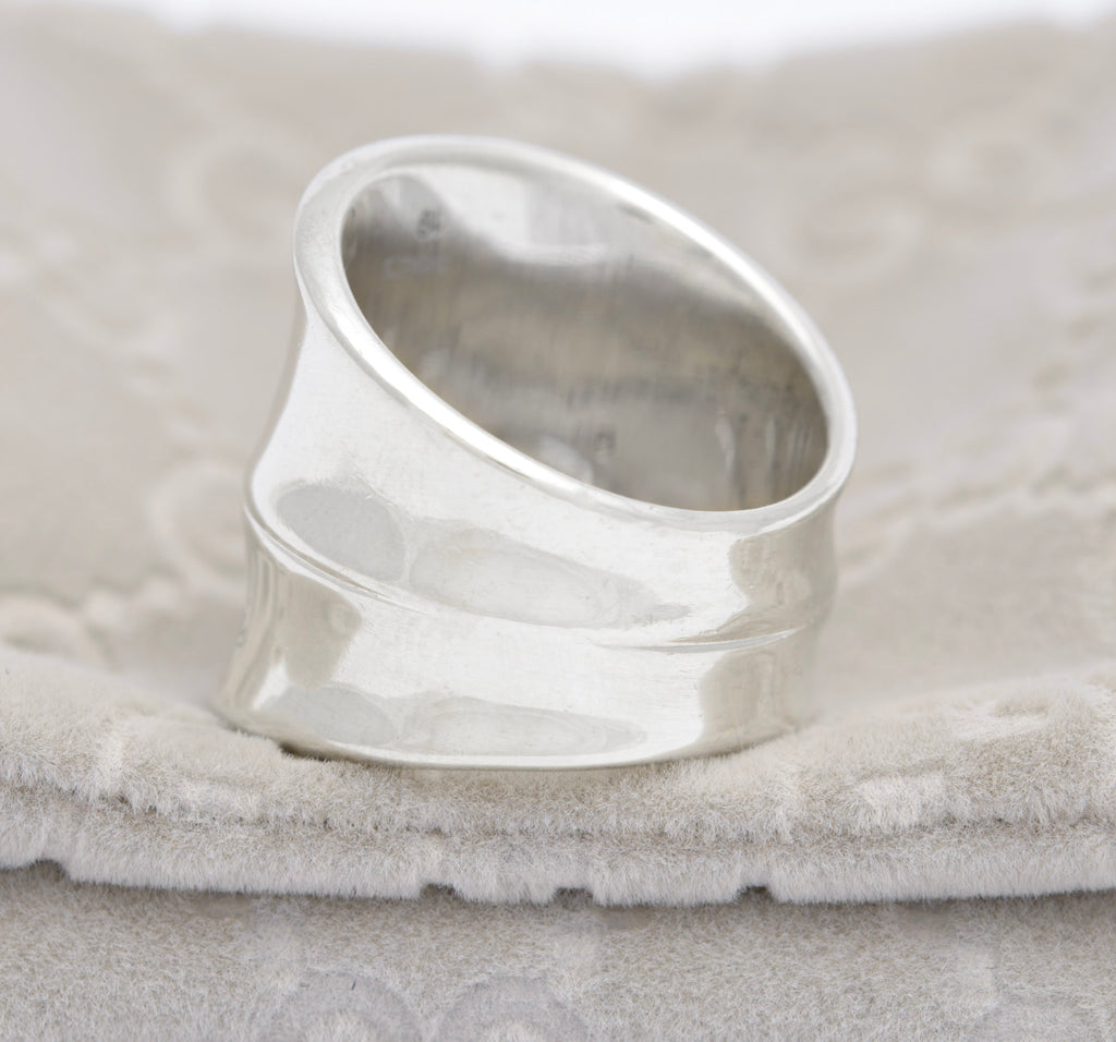 Gucci Bamboo Sterling Silver Ring Boxed - 925 Italian Statement Ring UK Size R (C2952)