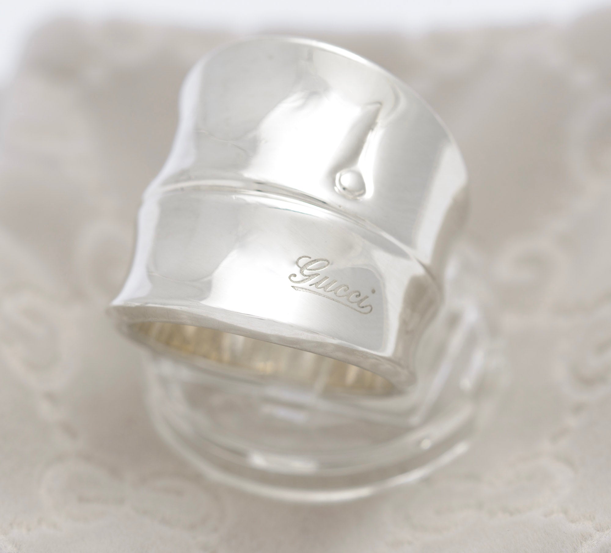 Gucci Bamboo Sterling Silver Ring Boxed - 925 Italian Statement Ring UK Size R (C2952)