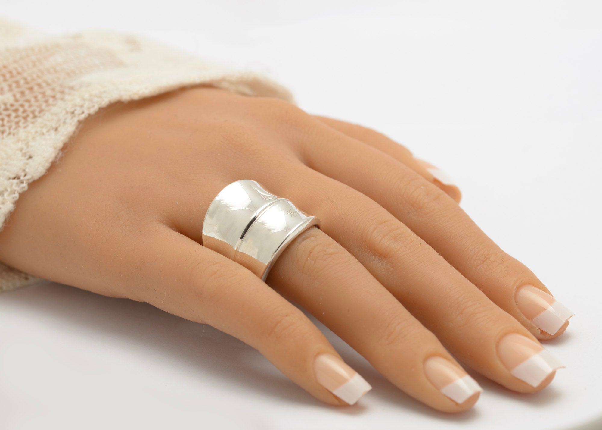Gucci Bamboo Sterling Silver Ring Boxed - 925 Italian Statement Ring UK Size R (C2952)