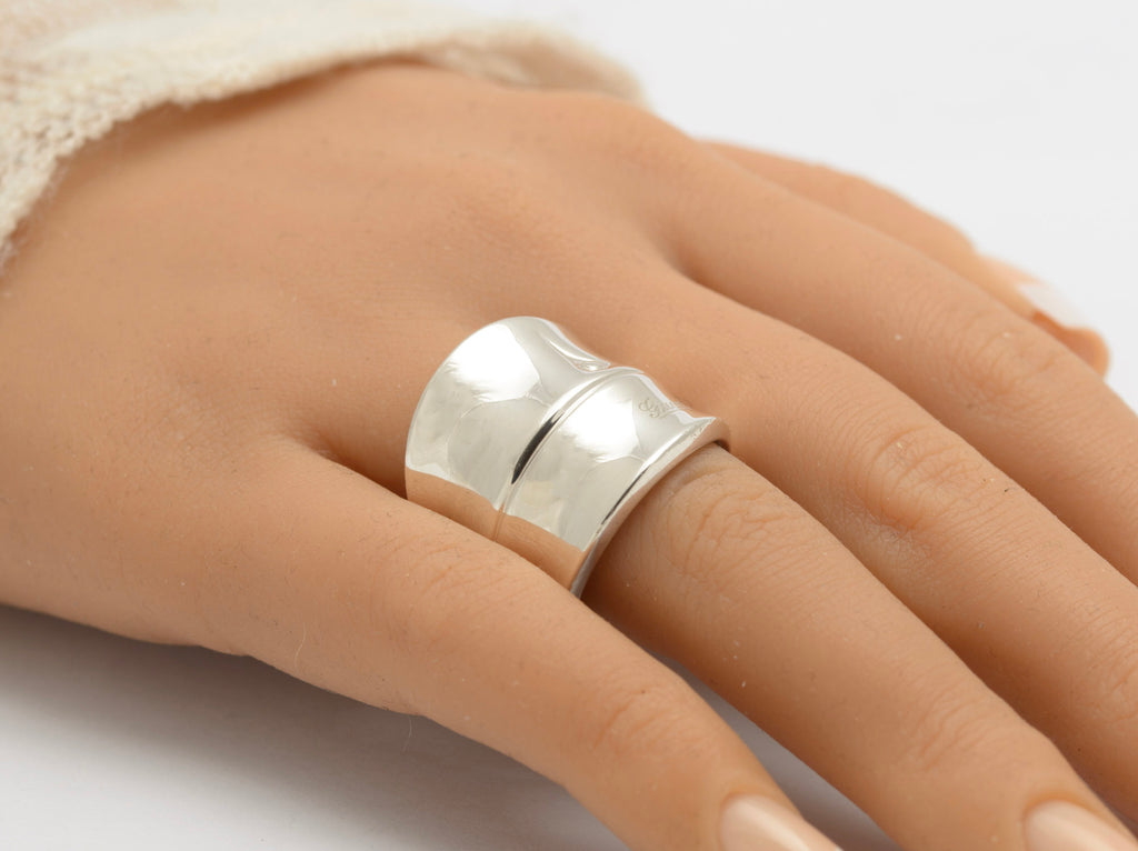 Gucci Bamboo Sterling Silver Ring Boxed - 925 Italian Statement Ring UK Size R (C2952)