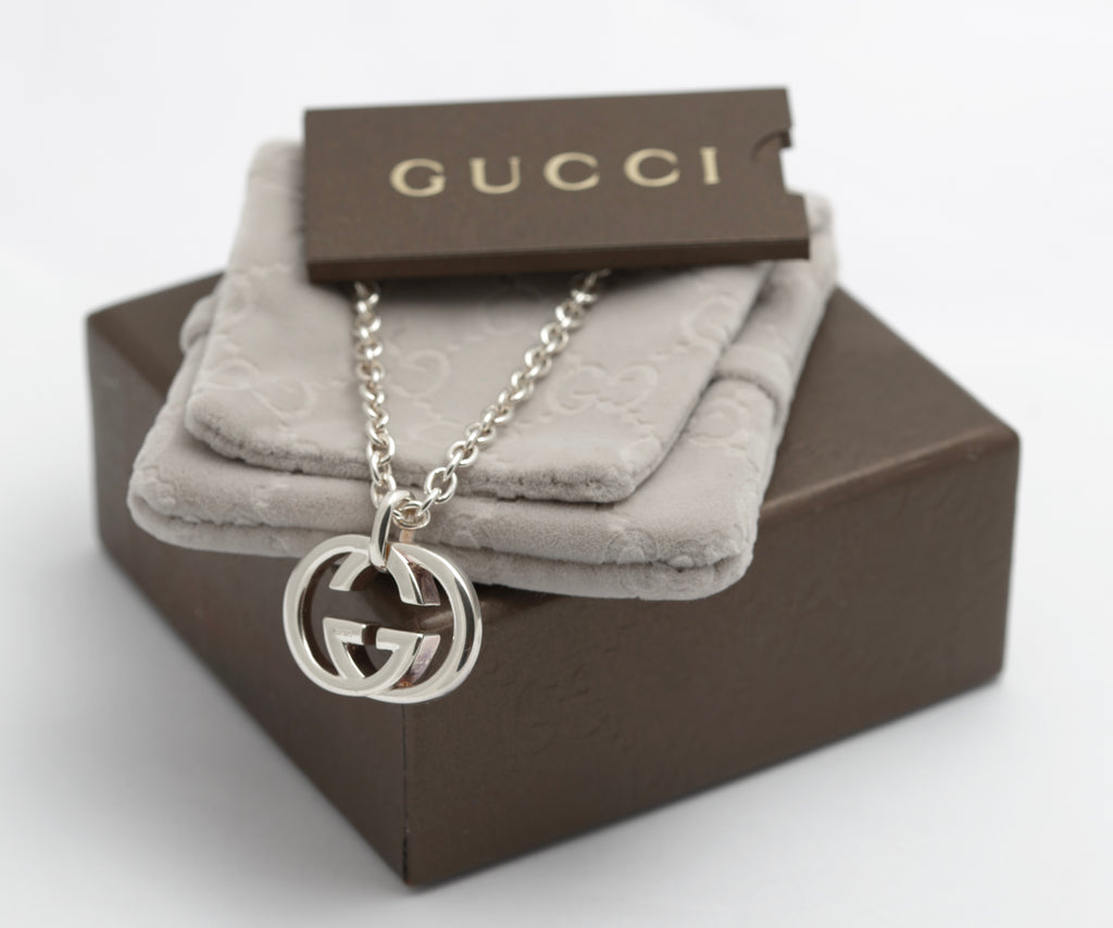 Gucci Double G Heavy Sterling Silver Pendant Necklace - Boxed 925 Italian (C2953)