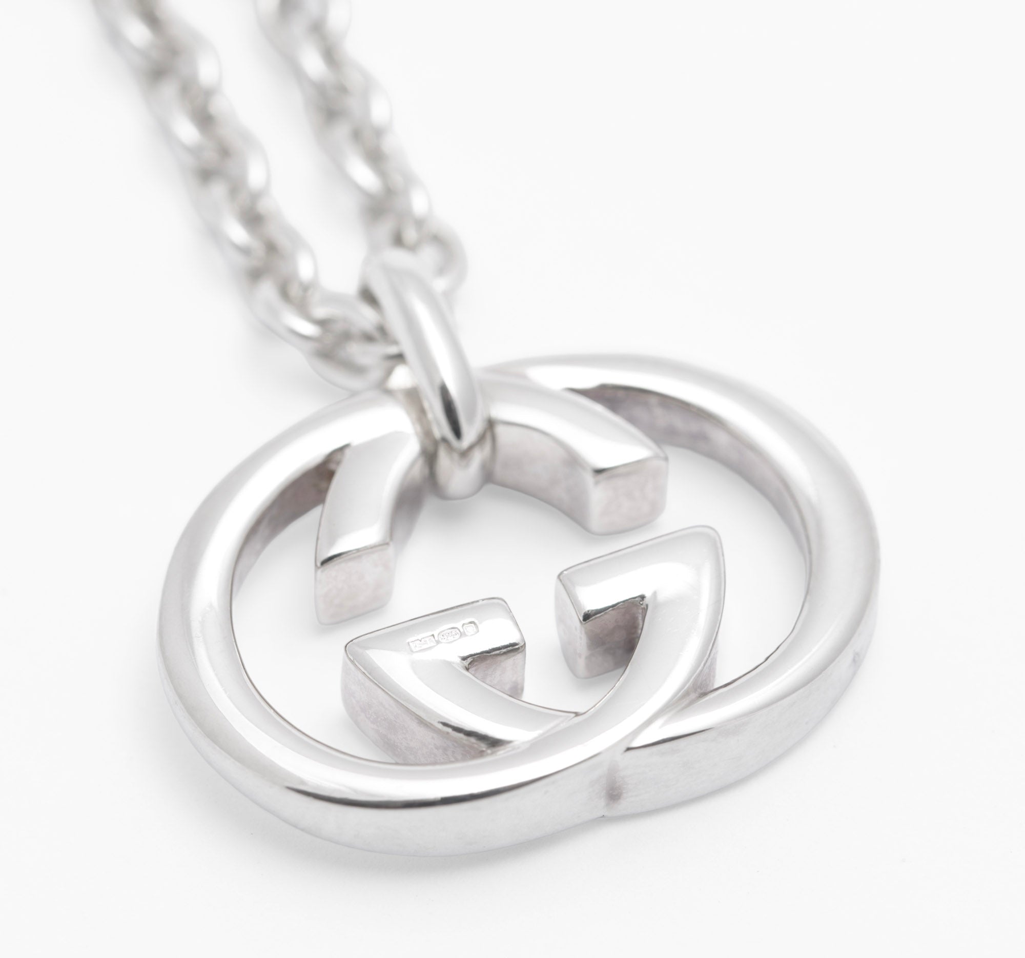 Gucci Double G Heavy Sterling Silver Pendant Necklace - Boxed 925 Italian (C2953)