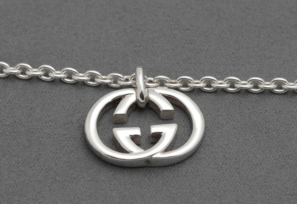 Gucci Double G Heavy Sterling Silver Pendant Necklace - Boxed 925 Italian (C2953)