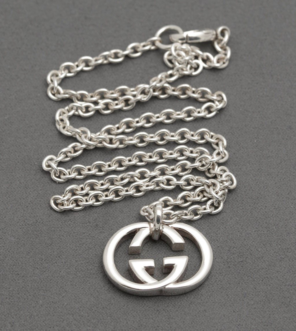 Gucci Double G Heavy Sterling Silver Pendant Necklace - Boxed 925 Italian (C2953)
