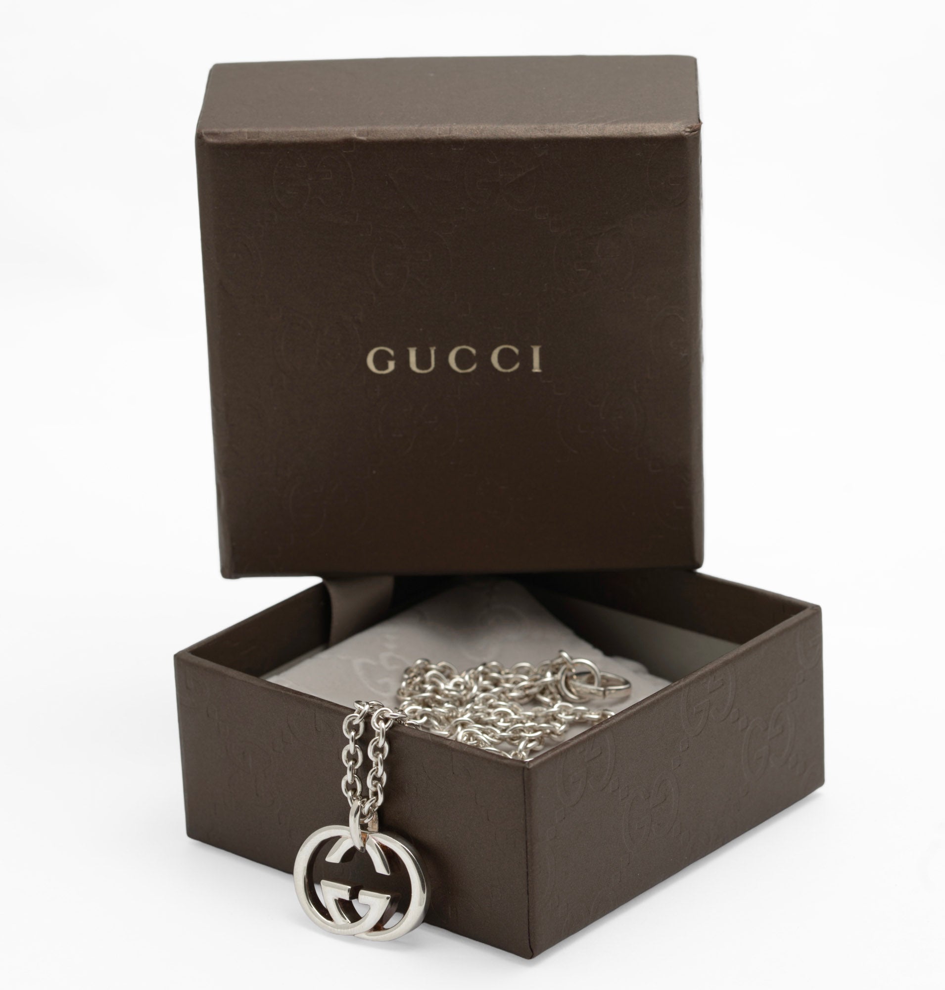 Gucci Double G Heavy Sterling Silver Pendant Necklace - Boxed 925 Italian (C2953)
