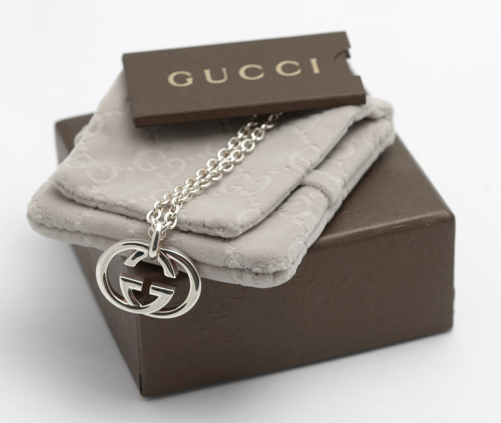 Gucci Double G Heavy Sterling Silver Pendant Necklace - Boxed 925 Italian (C2953)