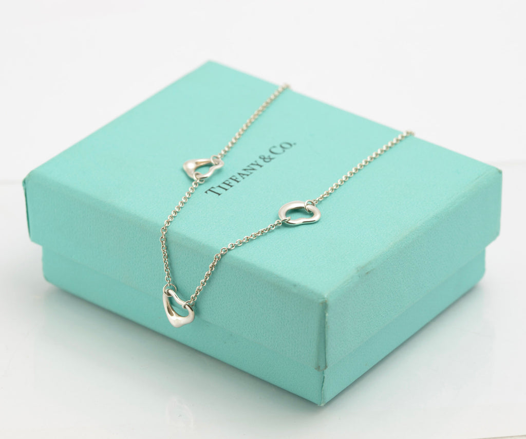 Tiffany & Co Elsa Peretti Three Open Heart Sterling Silver Choker Necklace, Retired Design, Boxed (C2955)