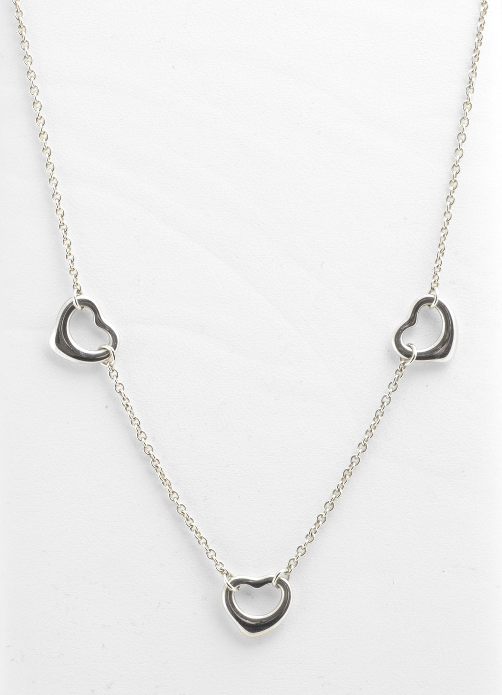 Tiffany & Co Elsa Peretti Three Open Heart Sterling Silver Choker Necklace, Retired Design, Boxed (C2955)
