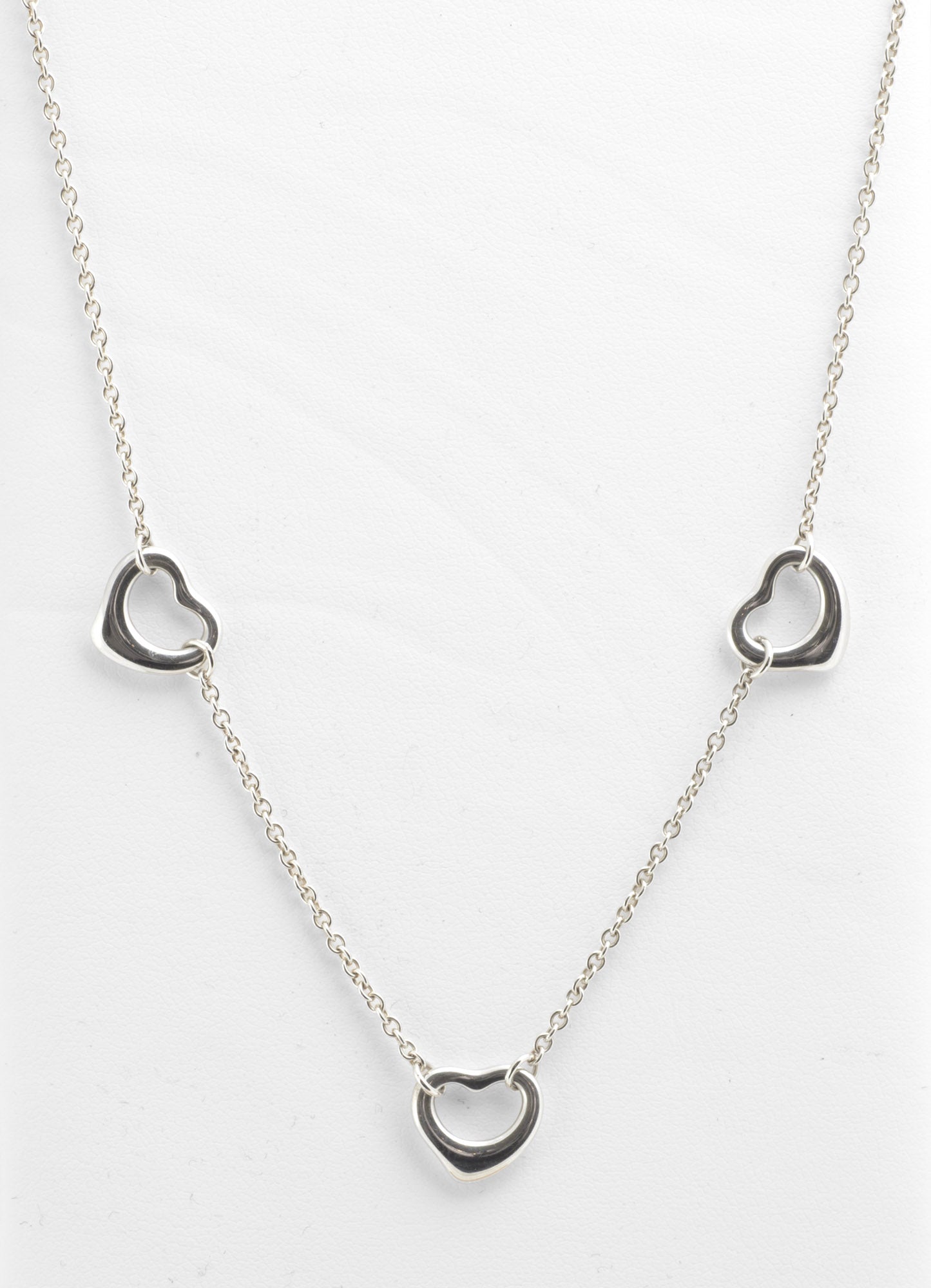 Tiffany & Co Elsa Peretti Three Open Heart Sterling Silver Choker Necklace, Retired Design, Boxed (C2955)