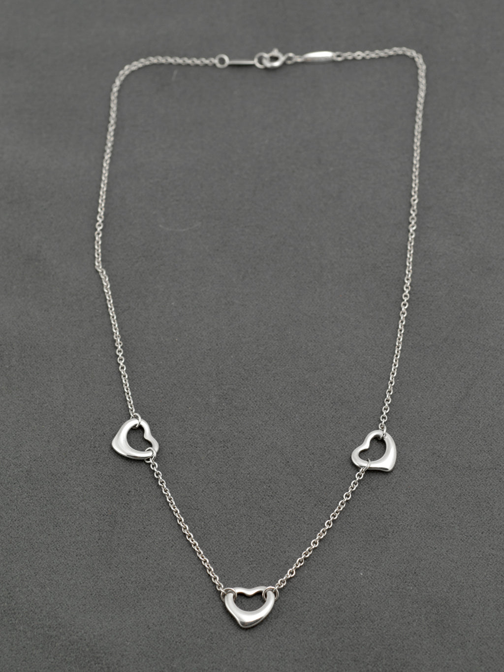 Tiffany & Co Elsa Peretti Three Open Heart Sterling Silver Choker Necklace, Retired Design, Boxed (C2955)