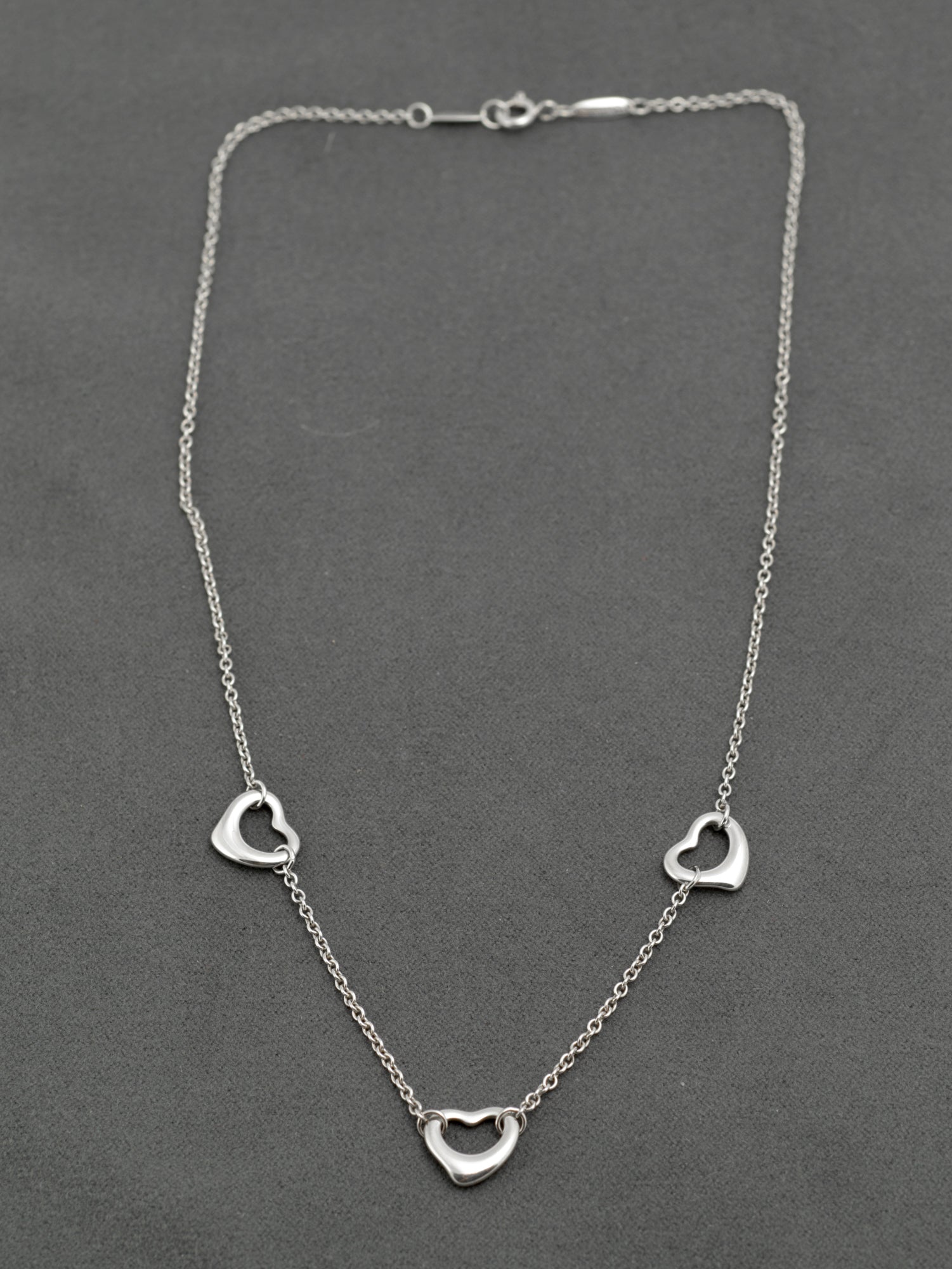 Tiffany & Co Elsa Peretti Three Open Heart Sterling Silver Choker Necklace, Retired Design, Boxed (C2955)