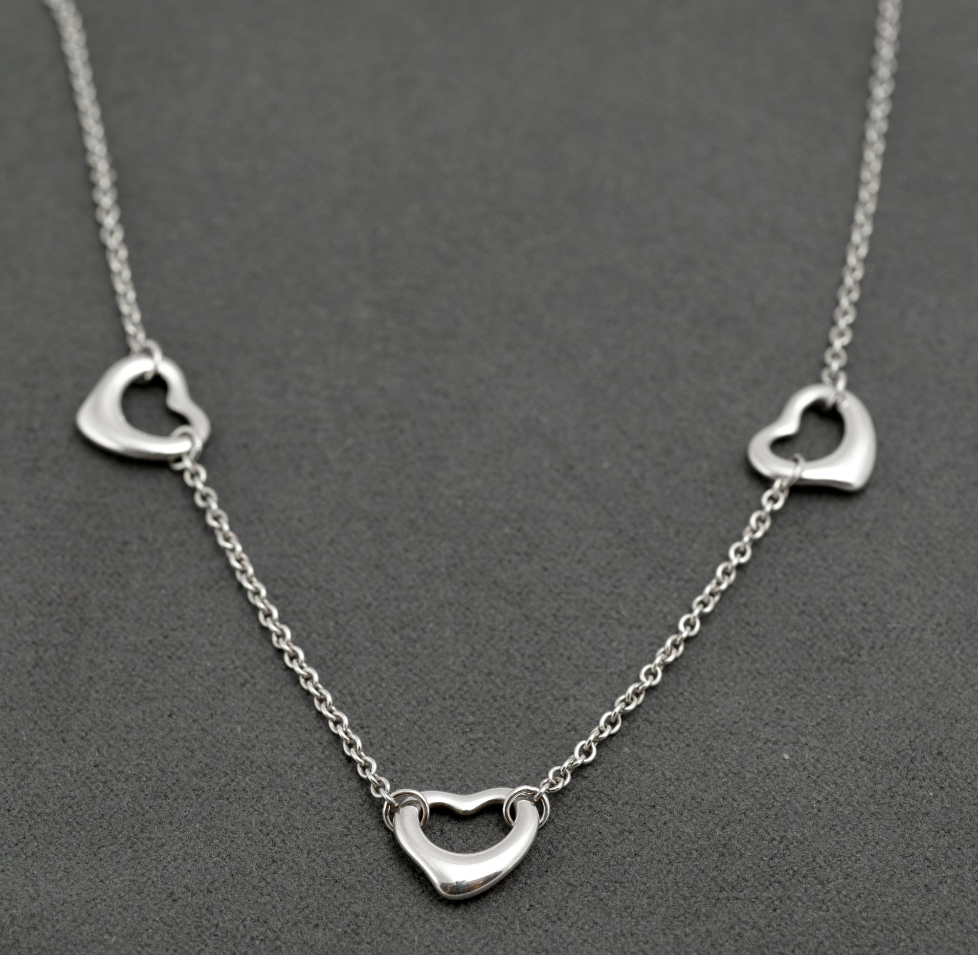 Tiffany & Co Elsa Peretti Three Open Heart Sterling Silver Choker Necklace, Retired Design, Boxed (C2955)