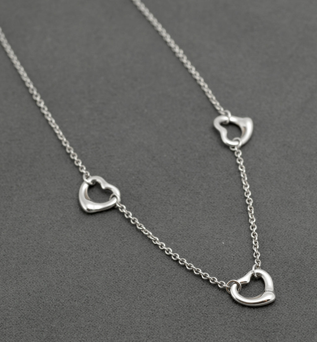 Tiffany & Co Elsa Peretti Three Open Heart Sterling Silver Choker Necklace, Retired Design, Boxed (C2955)