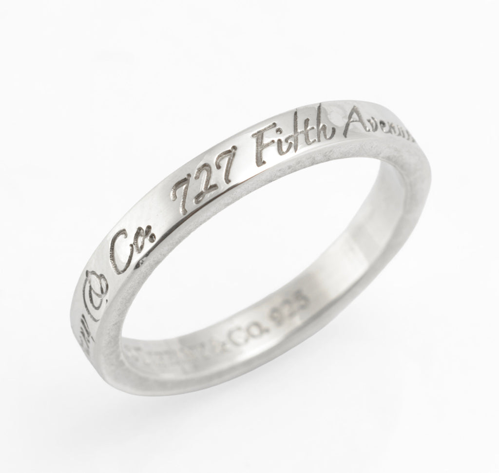 Tiffany & Co 727 Fifth Avenue Classic Script, Sterling Silver 925 Ring, UK Size M (C2958)