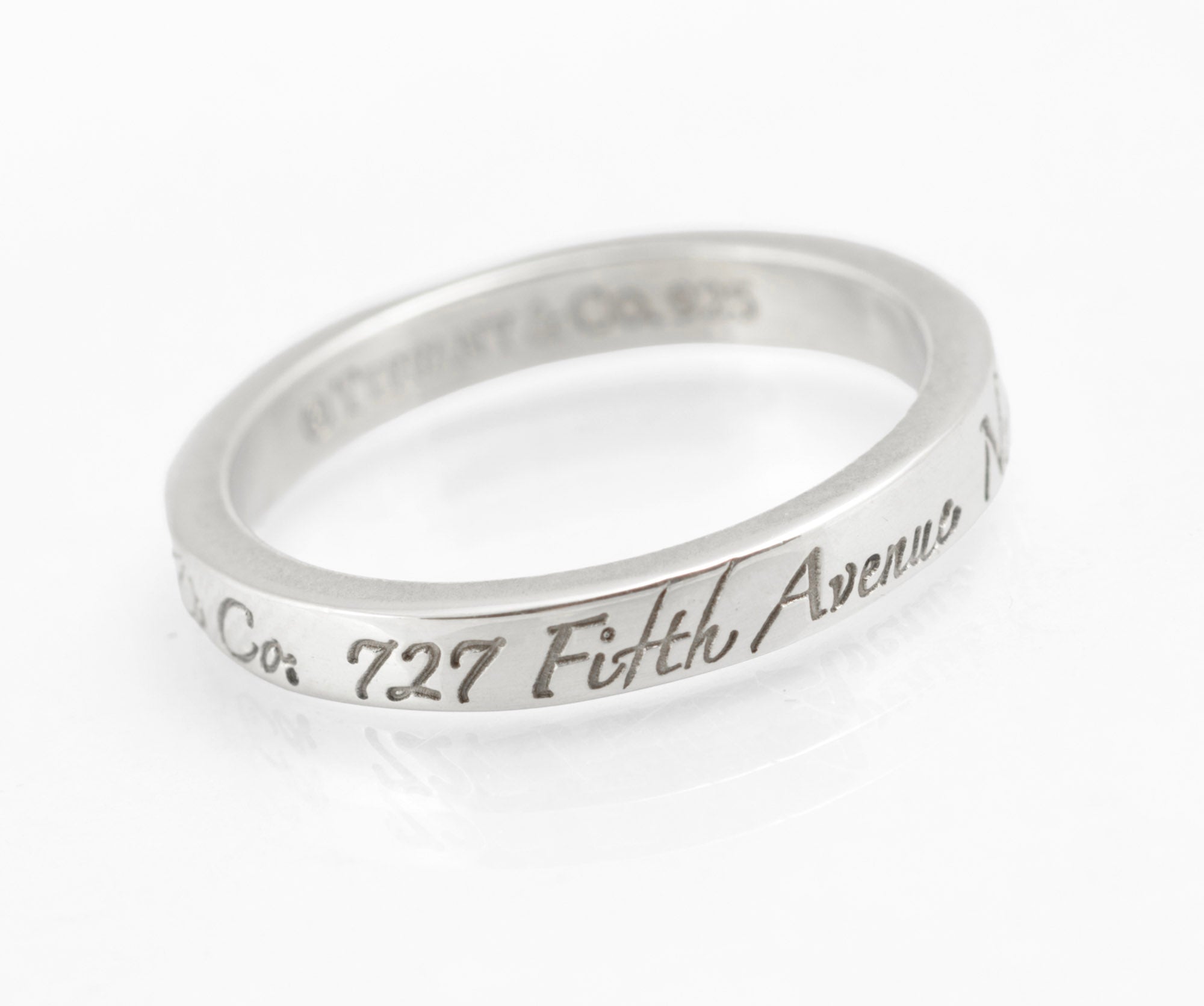 Tiffany & Co 727 Fifth Avenue Classic Script, Sterling Silver 925 Ring, UK Size M (C2958)